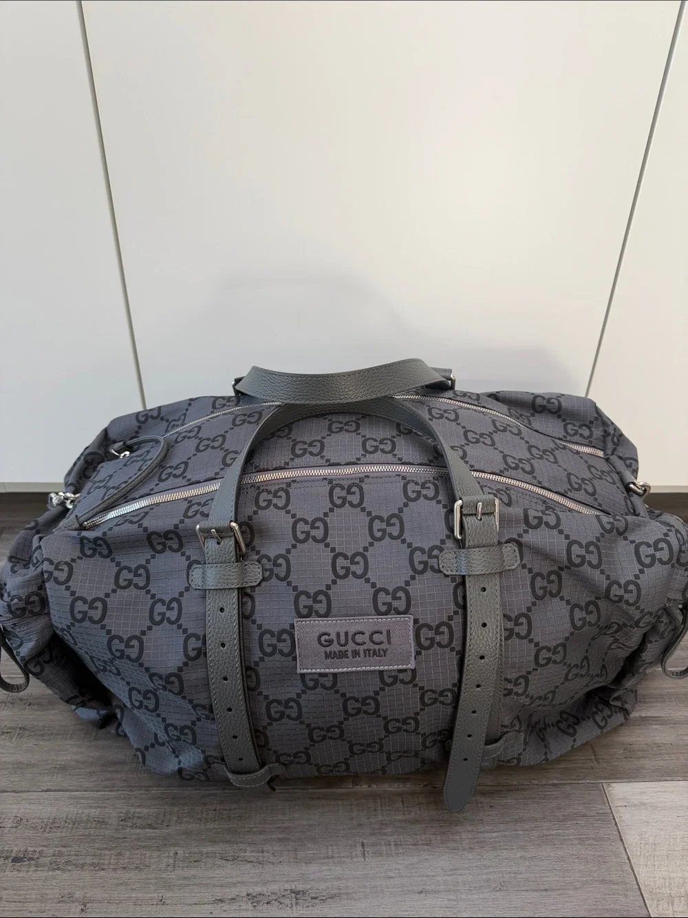 Gucci Gray Black GG Canvas Boston Bag
